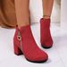 Women's Heart Shaped Metal Side Zipper Ankle Boots Autumn New Arrival Plus Size Mid Heel Chunky Round Toe Fashion Boots_vogvips.com