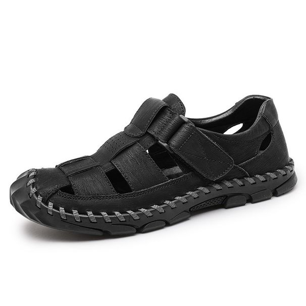Summer Closed-Toe Sandals Lightweight Size 48 Beach Casual Breathable Velcro Soft Leather Surface Hole Shoes For Men_vogvips.com