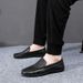 Euro Step Black White Men's Versatile Slip-On High-End Leather Shoes Trendy Loafers Lazy_vogvips.com