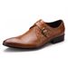 Euro Step New Semi-Hollow Summer Fashion Buckle Breathable Men's Pointed Toe Trendy Leather Shoes_vogvips.com