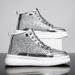 26ss Thick-soled Men's High-top Shoes With Sequins Mid-top Street Dance Casual Sneakers Large Size Trendy_vogvips.com