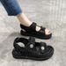 Platform Sandals Handmade Women Lattice Hook Loop Plaid Cloth Round Toe Summer Casual Ladies Outdoor Shoes_vogvips.com