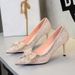 2623-AH99 French-style Sequin Beaded High-heeled Pointed-toe Shallow Bow Rhinestone Stiletto Slip-on Women's Shoes_vogvips.com