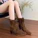 Women's Fashion Boots – Pointed Toe Chunky Heel Mid-Calf Booties With Studded Details & Suede Finish, Comfortable For Wide Feet (Black/Brown)_vogvips.com