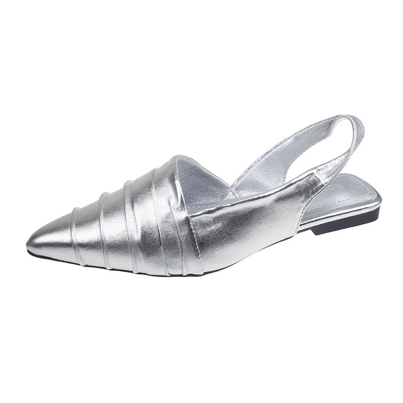 Women's Elegant Pleated Pointed Toe Flat Sandals Soft Sole Strappy Fashion Closed Toe Shoes for Summer_vogvips.com