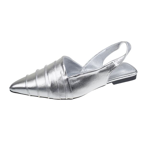 Women's Elegant Pleated Pointed Toe Flat Sandals Soft Sole Strappy Fashion Closed Toe Shoes for Summer_vogvips.com