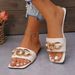 New Line Metal Chain Women's Slippers Flat Flat Square Head Sandals_vogvips.com