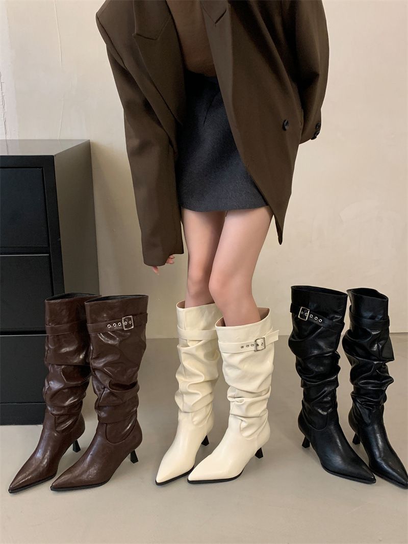 Spicy Girl Pointed Toe Riding 2024 Autumn Winter Pleated Slim Over-the-Knee Long Thin Heel High Boots_vogvips.com