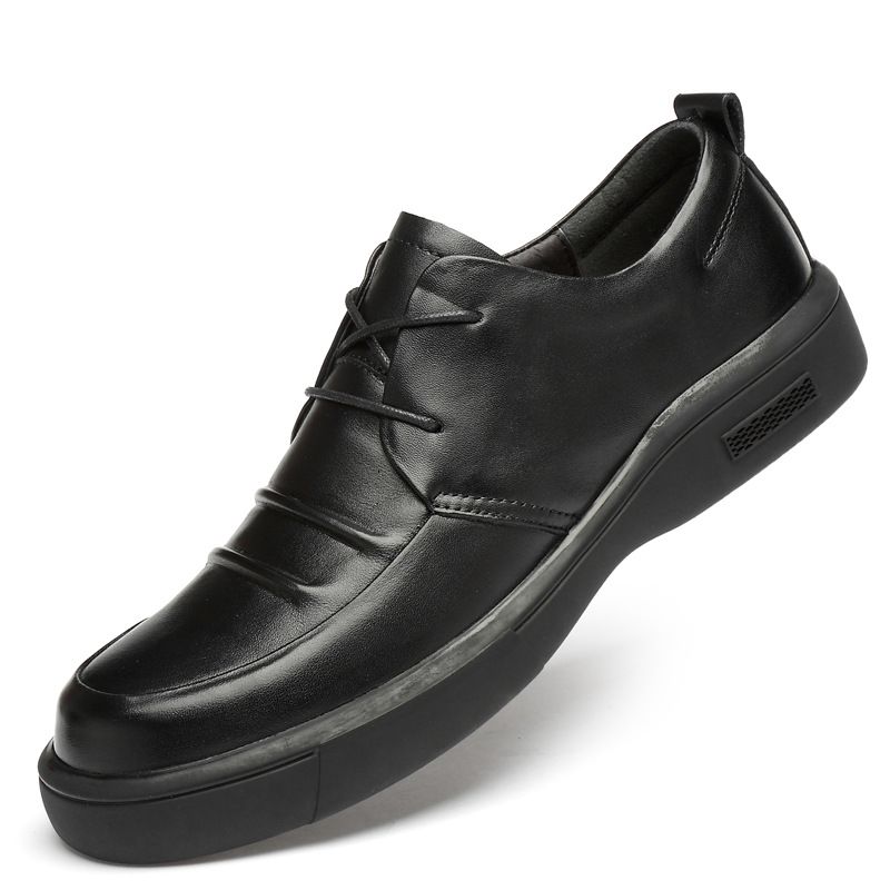 Top Layer Creased Men's Formal Leather Shoes Men's Shoes Round Head Lace-up Casual Shoes Rubber Sole_vogvips.com