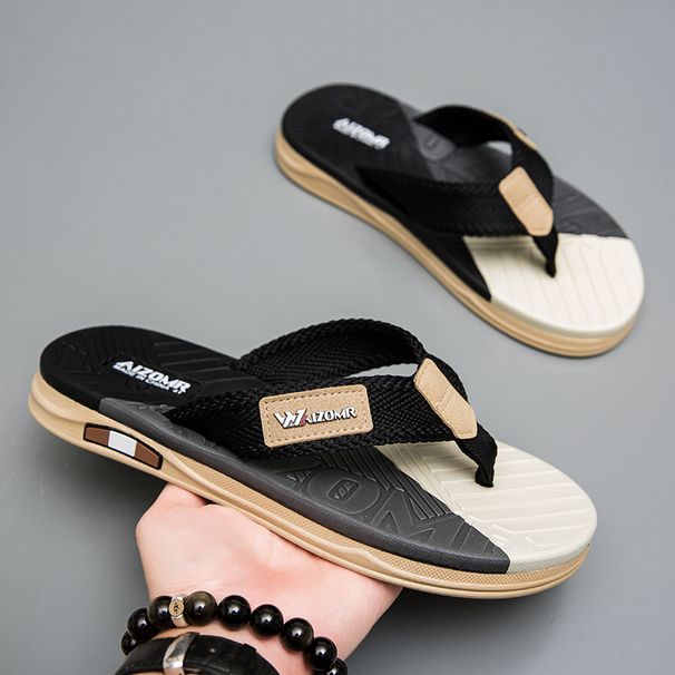 Summer Trend Contrasting Flip Flops For Men Wearing Non-slip Soft Bottom Braided Beach Sandy Rubs_vogvips.com