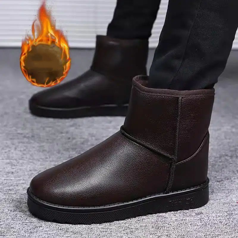 SHLIANG New Winter Snow Boots Men High Top Fluffy Boots High Quality Waterproof Leather Boots Fashion Outdoor Men Non-Slip Ankle Boots X0080_vogvips.com