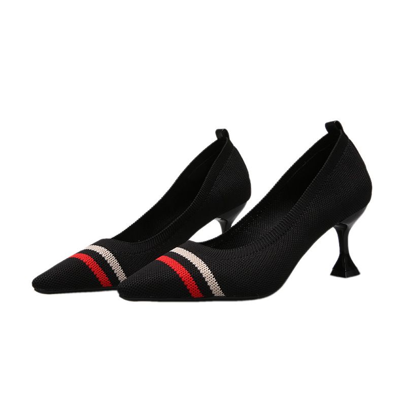 2024 Spring Autumn European And American Export Striped Shallow-Heel Pointed-Toe Stilettos, Ins-Style Workplace Trend,_vogvips.com