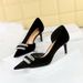 1363-AK76 Banquet High Thin Heels Thickened Suede Shallow Mouth Pointed Toe Side Hollow Rhinestone Buckle Women's Single_vogvips.com