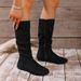 Cross-Border Plus Size Mid-Calf Martin For Women, Autumn And Winter New Side Zipper Pleated Slouch Boots, Women's_vogvips.com