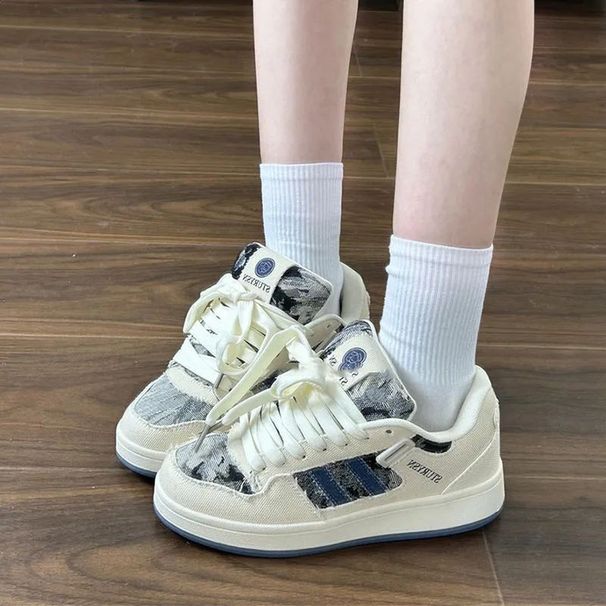 Women's Trendy Loafers, 2026 Autumn New Vintage Denim Versatile Casual Sneakers, Women's Fashion Color-blocking_vogvips.com