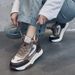 2025 Autumn Winter New Genuine Leather High-top Dad Shoes For Women Thick Sole Color-blocking Fleece-lined Lace-up_vogvips.com
