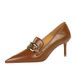 Fashion Slim High Heels Mouth Pointed Metal Buckle Decoration Women S Single Shoes Deep_vogvips.com