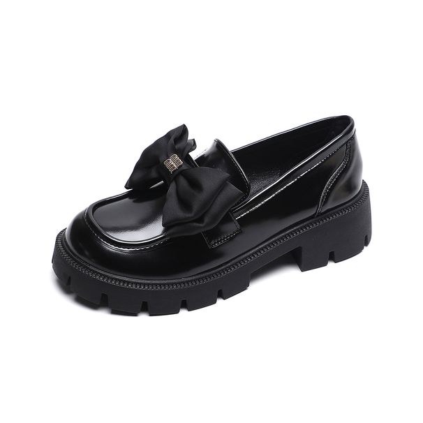 Black Platform Loafers Women's Retro Bow Small Leather Shoes Soft Sole Fairy Style Shoes_vogvips.com