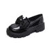 Black Platform Loafers Women's Retro Bow Small Leather Shoes Soft Sole Fairy Style Shoes_vogvips.com