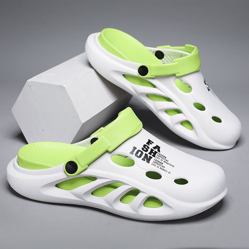 2025 Summer New Men's Hollow One Word Drag Thick Bottom Anti Slip Fashion Solid Color Leisure Outdoor Beach Sandals_vogvips.com