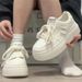 Unique High-end White Sneakers For Women, 2024 Spring And Autumn New Style, Thick-soled, Height-increasing, Versatile_vogvips.com