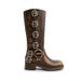 Counter Quality Family High Verion Miu Belt Buckle Chunky Heel Long Women Square Toe Slip-On Motorcycle Rider Brown Wetern Cowboy_vogvips.com