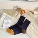 Wool Blend Striped Socks For Men And Women - Mid-Crew Thick Knit Thermal Socks With Color Blocking, Comfortable & Breathable For All Seasons_vogvips.com