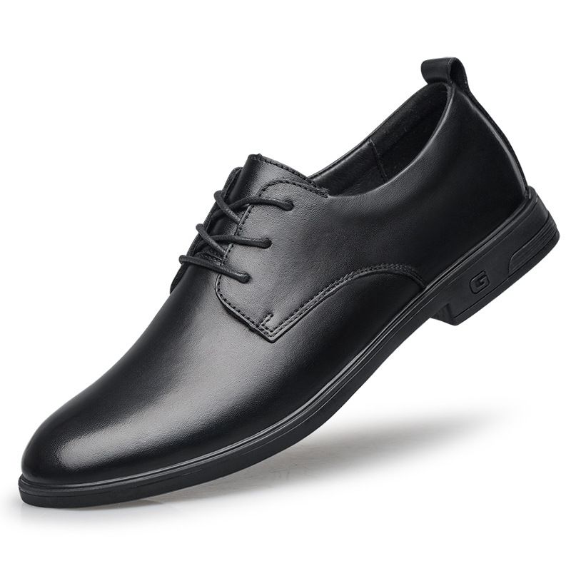 First Layer Shoes Formal Leather Shoes Men's Work Lace-up Shallow Mouth Men's Shoes_vogvips.com