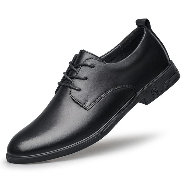 First Layer Shoes Formal Leather Shoes Men's Work Lace-up Shallow Mouth Men's Shoes_vogvips.com