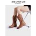 Women's Western Cowboy Boots Autumn Embroidery Hollow V Neck Desert Thick Heel Martin Square Head Shoes_vogvips.com