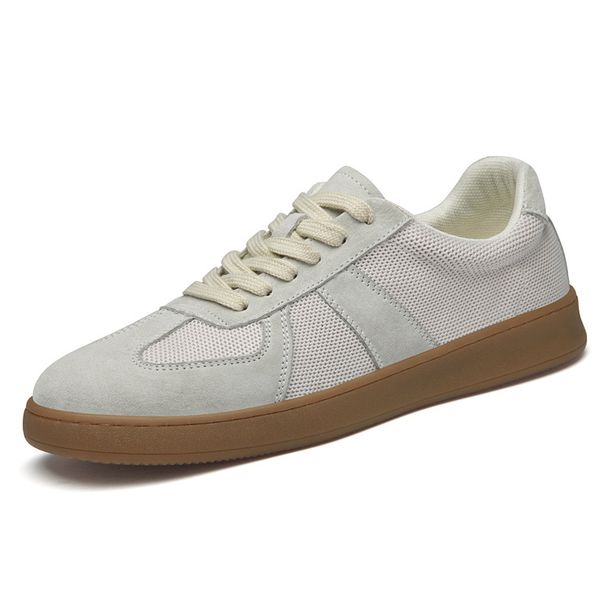First Layer Pigskin Men's Shoes Board Shoes Men's Sports And Leisure Shoes Men's Mesh Round Head Lace-up Small White_vogvips.com