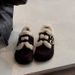 Retro Suede Inner Height Increasing Hairy Shoes For Women, Round Toe Double Buckle With Warm And Plush Cotton Shoes_vogvips.com