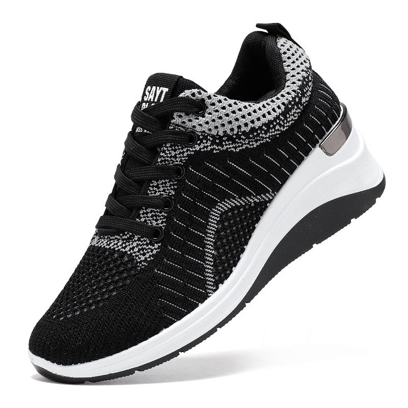 Women's Casual Shoes Women's Shoes Thick-soled Heightening Single Shoes Shallow Mouth Fly-woven Shoes Breathable Mesh Shoes_vogvips.com