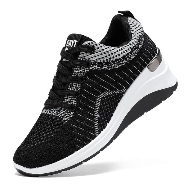 Women's Casual Shoes Women's Shoes Thick-soled Heightening Single Shoes Shallow Mouth Fly-woven Shoes Breathable Mesh Shoes_vogvips.com