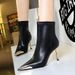 Women's Fashion Pointed Toe Stiletto Heel Ankle Boots - Winter & Fall Stylish Metal Accent Low-Cut Boots With PU Upper & Cotton Lining_vogvips.com