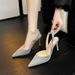 2024 Autumn New High Heels, Thin Heel, Pointed Toe, Closed Back, Fashionable Korean Style, Suede Buckle Strap Summer_vogvips.com