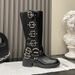 Women's Cowboy Boots With Round Toe And Belt Buckle Detail, Chunky Heel Mid Calf Boots For Fall Winter, Retro Style Leather Look Boots In Brown_vogvips.com