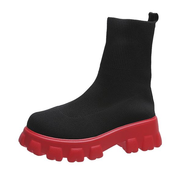 Women's Casual Round Toe Platform Martin Boots With Knit Upper And Rubber Sole For All Seasons Plus Size Short Boots For Women_vogvips.com