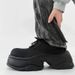 ShoeVault Cleanfit Thick-Soled Derby For Men Matte British Round-Toe Height-Increasing Platform Leather All-Black Sports Dad Shoes_vogvips.com