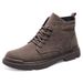 European Warm Series Black Front Lace-Up Men's Casual Solid Color Round Toe Stitched Winter Fashion Flat Martin Boots Workwear_vogvips.com