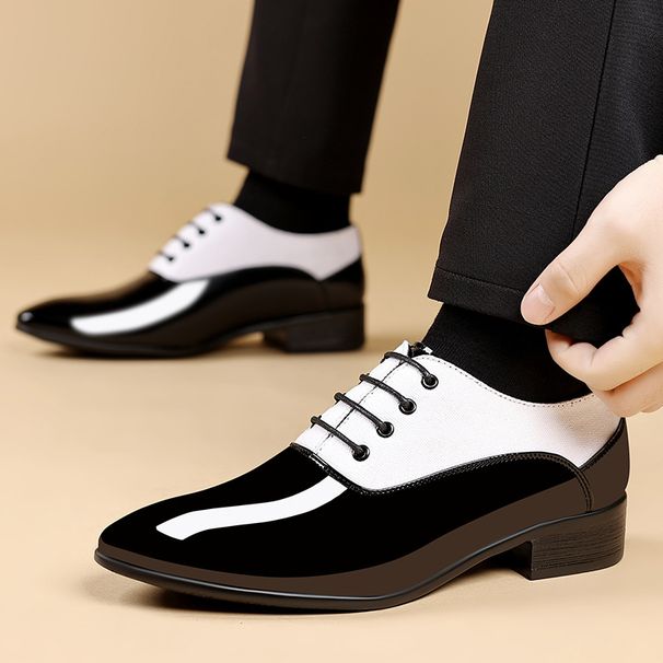 Men's Fashionable Low-Cut Business Casual Shoes - Pointed Toe PU Leather Oxfords With Soft Rubber Sole For Office & Daily Wear With Glossy Soft Sole_vogvips.com