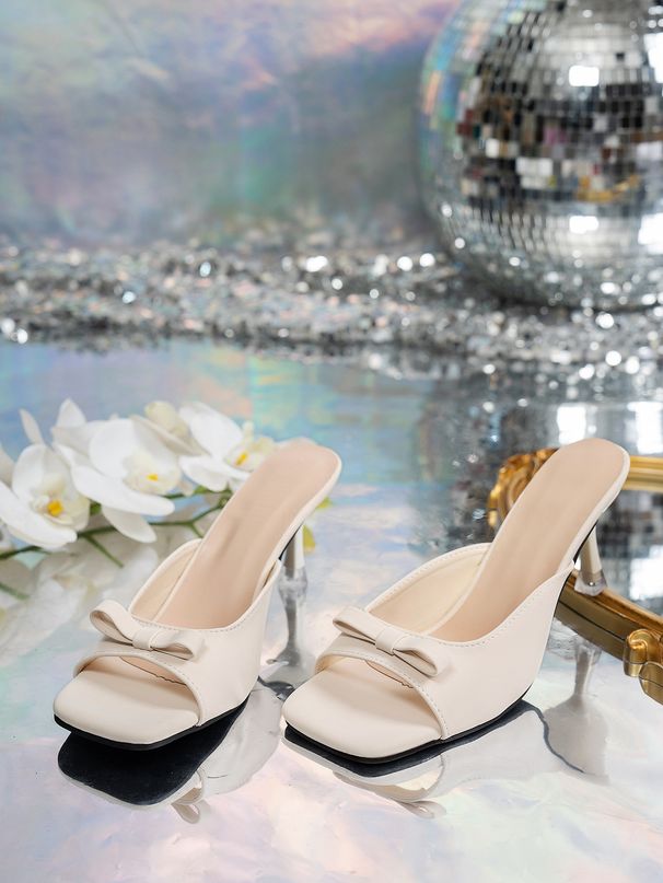 Plus-size Slim Heels Temperament Square Head Bow High Heels Sandals_vogvips.com