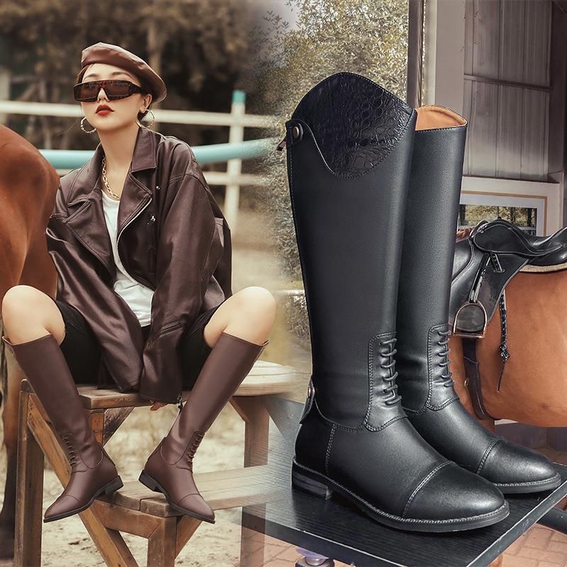 2023 Autumn Winter For Women, Knee-High Low Heel Equestrian Boots, Large Size Riding Boots_vogvips.com