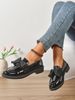 British-style Leather 2025 Spring And Autumn New Versatile Flat Wo's Solid Color Bow Shoes Chunky Heel Loafers For_vogvips.com