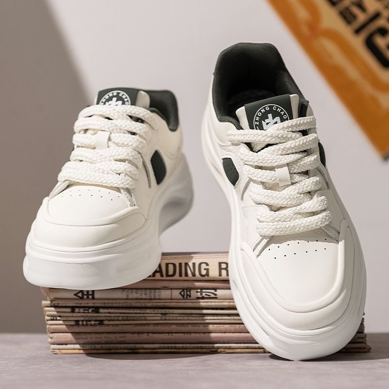 Men's White Platform Sneakers Casual Fashion Thick Sole Skateboarding Street Style Comfort Breathable Lace Up Cool_vogvips.com