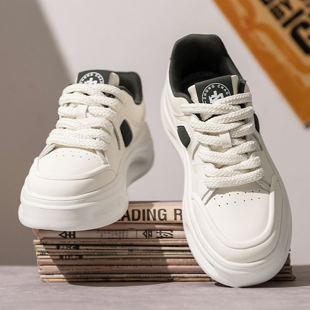 Men's White Platform Sneakers Casual Fashion Thick Sole Skateboarding Street Style Comfort Breathable Lace Up Cool_vogvips.com