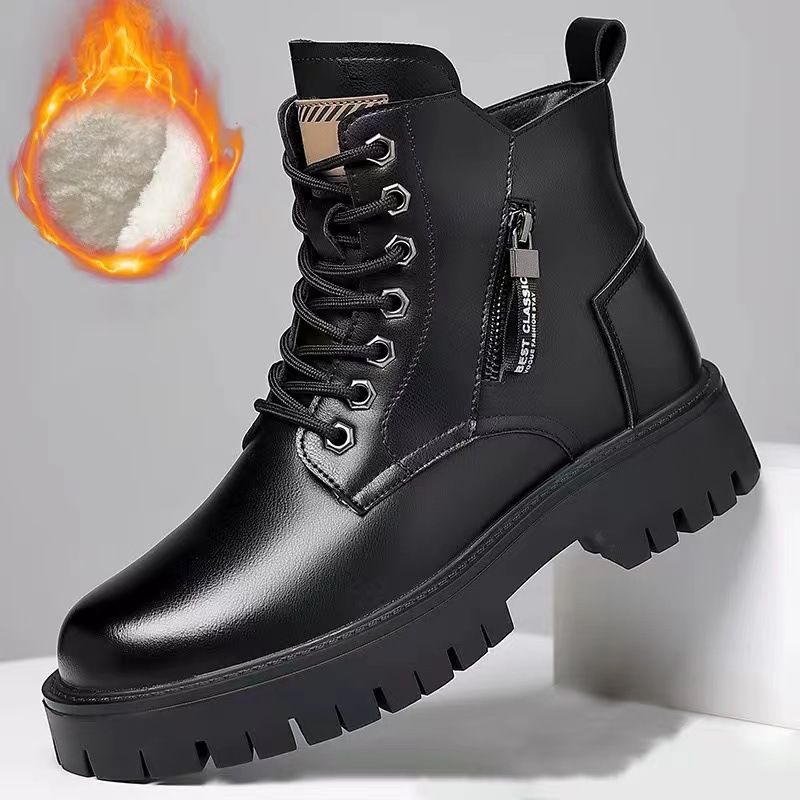 European Warm Series High-top Cotton Shoes For Men, Warm Fleece-lined Thickened Casual Snow Boots, Winter Leather Shoes, Men's Martin Boots_vogvips.com