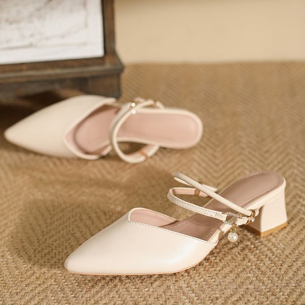 Women's Sandals 2024 Summer New Pointed Single Shoes Thick Mid Half Stunning High Heel French Style Closed Toe Outdoor_vogvips.com