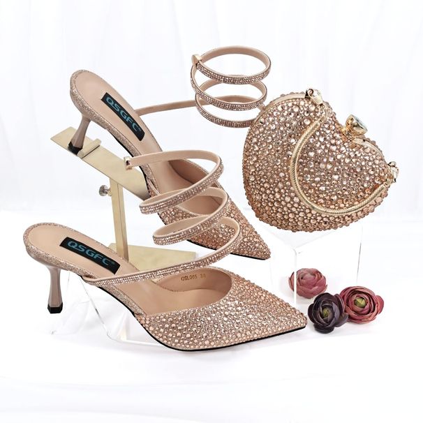 Pointy high heels sexy style women's shoe bag set heart-shaped small exquisite handbag_vogvips.com