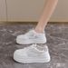 Lightweight Mesh White Sneakers For Women, Low-top Lace-up Design With Thick Cushioned Sole, Breathable Textile Lining, Spring Summer Autumn Casual_vogvips.com